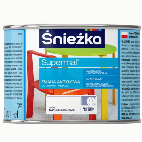 Śnieżka Emalia Farba Akrylowa Biała 0,4L